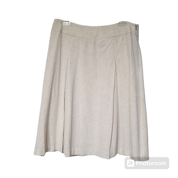 Sag Harbor Stretch Oatmeal Flax Linen Blend Pleated Flare Skirt Women's Size 12 - Picture 1 of 6